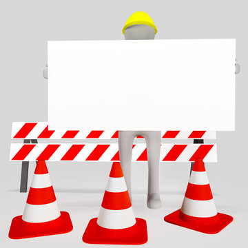 Human figure in front Warnbake and pylons, 3d-illustration