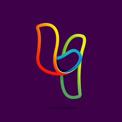 Number four logo in funny colorful neon line style.