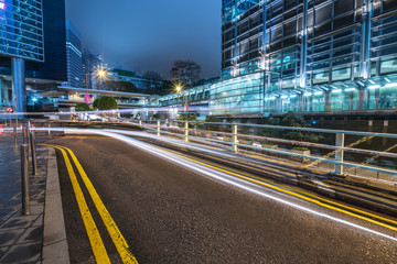 Fototapeta na wymiar blurred traffic in downtown district,hong kong,china.
