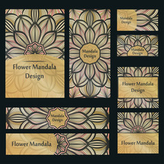 Business cards. Vintage decorative elements. Hand drawn background. Flower mandala design banners