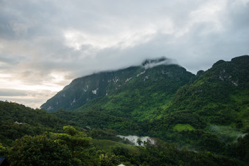 Naklejka premium The big mountain with rain fog