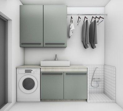3d Rendering Beautiful Laundry Room With Clean Condition
