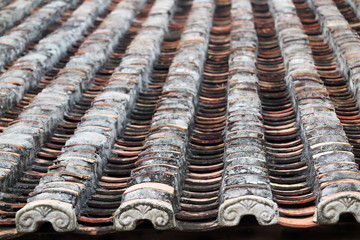 Tiled roof of a centennial ceremonial house in the Vietnamese village