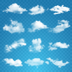 Set of transparent different clouds. Vector illustration