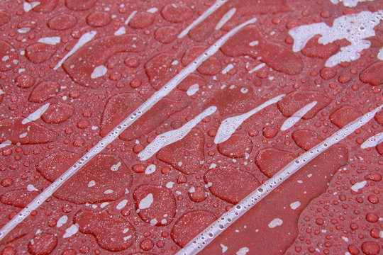 Rain Drops And Condensation On The Stretch Film Of A Paving Stone Blocks Batch