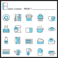 Bakery line icons set.Color icons pack 1.Pictagram outline.