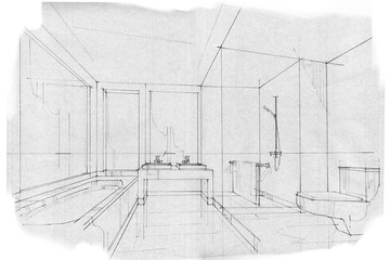 sketch stripes BATH ROOM, black and white interior design.