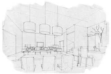 sketch stripes dining & living, black and white interior design.