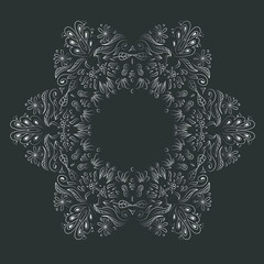 Ethnic, floral, retro, doodle, vector, tribal design element. Black and white background. Abstract decorative vector frame. greeting card design