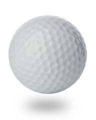 Golf ball close-up isolated on a white background.