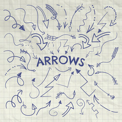 Set of Vector Pen Drawing Arrow Shaped Elements