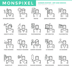 Flat thin line Icons set of Career Avatar about Art and Design for Web Development. Pixel Perfect Icons. Simple mono linear pictogram pack stroke vector logo concept for web graphics.