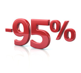 3d illustration of 95 percent discount in red letters on white background