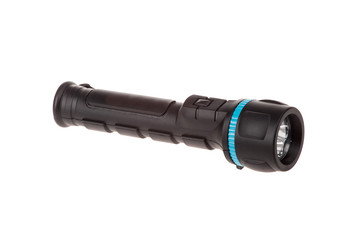 black electric pocket flashlight, isolated on white