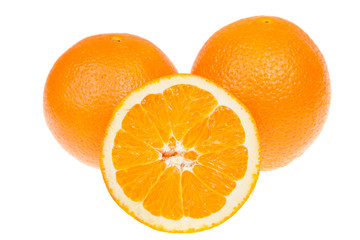 fresh whole and sliced orange fruits, isolated on white