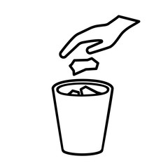 No littering line icon. Hand throwing trash, garbage, waste in recycle bin. Vector Illustration