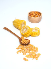 corn and cornflakes on white background