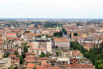 Fototapeta na wymiar Bergamo cityscape panorama seen from Citta Alta, Italy