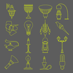 Lighting elements icon set. Thin line design