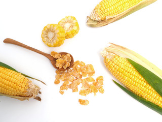 corn and cornflakes on white background