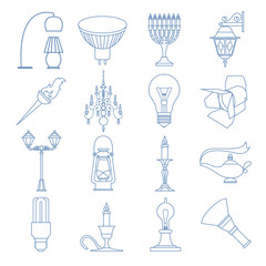 Lighting elements icon set. Thin line design