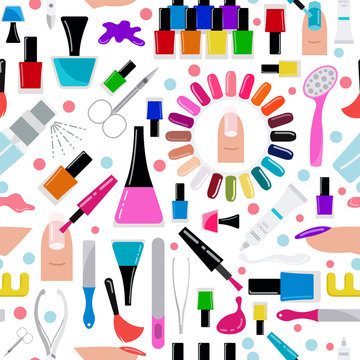 Manicure, nail salon. Seamless pattern