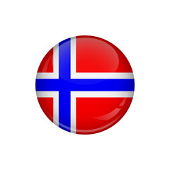 Flag of Norway. A round button with a glare. Round Flag emblem.