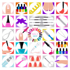 Manicure, nail salon. Icon set