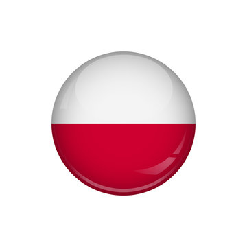 Flag of Poland. A round button with a glare. Round Flag emblem.