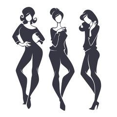 young, beauty, fashion and fashionable girls, vector silhouettes