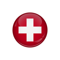 Flag of Switzerland. A round button with a glare. Round Flag emblem.