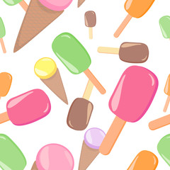 Flying ice creams seamless pattern