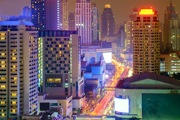 Obraz premium Night city / View of the city with system transportation at night.