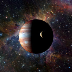 Obrazy na Szkle  Planeta Układu Słonecznego Jowisz na tle mgławicy. Elementy tego obrazu dostarczone przez NASA