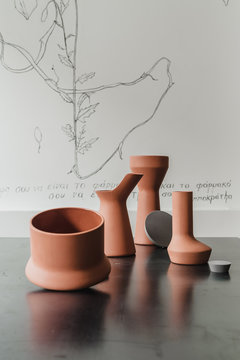 Still life of ceramics on black table