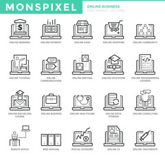 Flat thin line Icons set of Online Business. Pixel Perfect Icons. Simple mono linear pictogram pack stroke vector logo concept for web graphics.