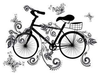 Fototapeta na wymiar Bicycle and Floral Ornament
