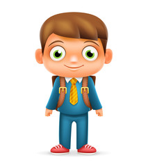 Realistic School Boy Child Cartoon Education Character 3d Icon Design Isolated Vector Illustrator