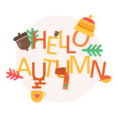 Hello Autumn concept vector background with autumn icons