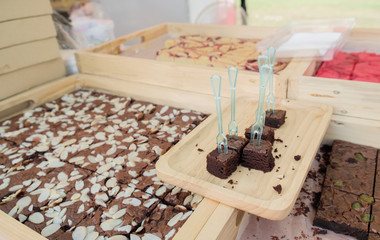 Chocolate cake / View of chocolate cake on wooden plate.