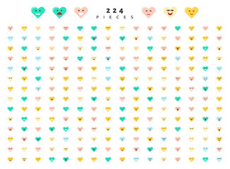 Great set of 224 color emotions isolated on white background. Character emoji for Web. Anger and compassion. Laughter, tears. Smile sadness surprise. Happiness fear.