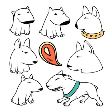 Dogs characters pitbull. Funny animals cartoon. Doodle sticker pets.