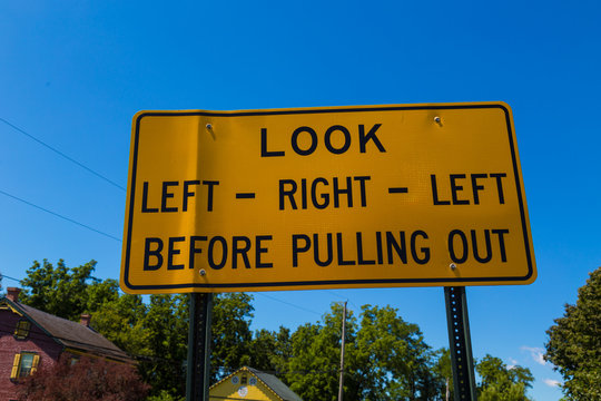Look Left Right at Intersection Sign