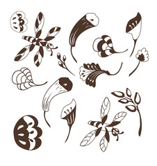 Set of vintage floral silhouettes