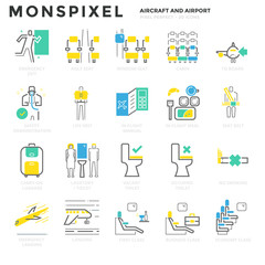 Flat thin line Icons set of Airplane Area and Airport Services. Pixel Perfect Icons. Simple mono linear pictogram pack stroke vector logo concept for web graphics.