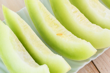 Pieces of honeydew melon.