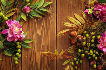 autumn flowers frame background