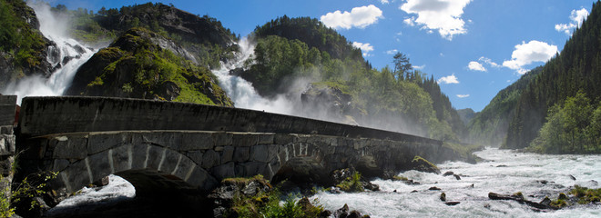 Latefossen waterfall with stone bridge in Norway © iPics