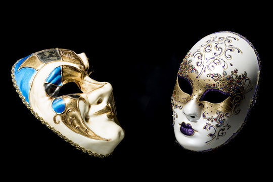 Theater concept with traditional Venice Masks on Black Background