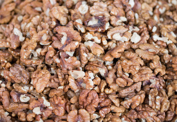 Lots of ripe walnuts close up